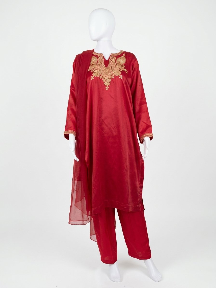 Unique Design Satin suit with hand tilla
