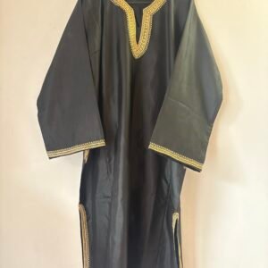 Black silk stitched pheran with golden tilla